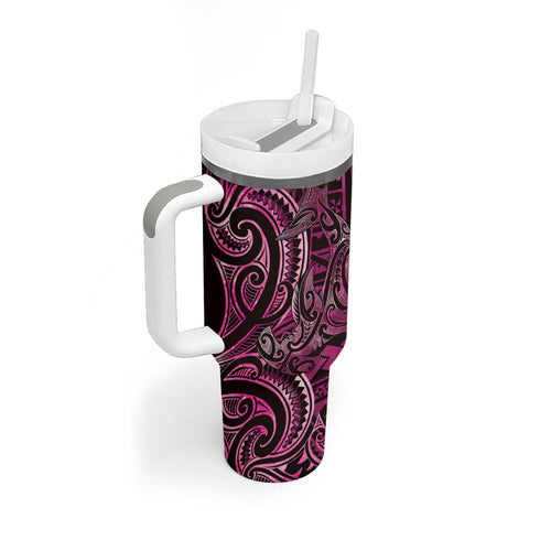 New Zealand Hammerhead Shark Tumbler With Handle Maori Haehae Mangopare Pink - Aussie Hoodie