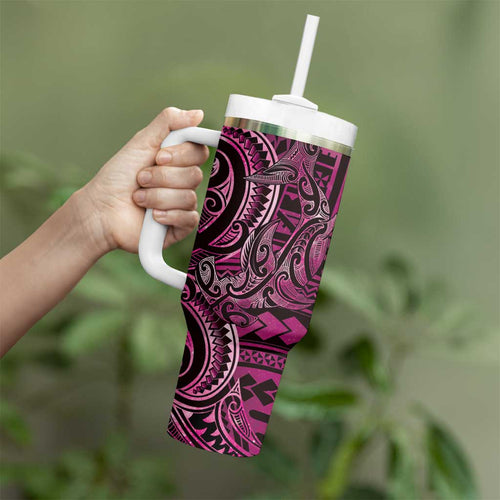 New Zealand Hammerhead Shark Tumbler With Handle Maori Haehae Mangopare Pink - Aussie Hoodie