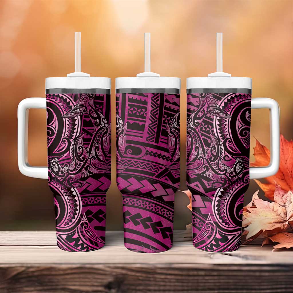 New Zealand Hammerhead Shark Tumbler With Handle Maori Haehae Mangopare Pink - Aussie Hoodie