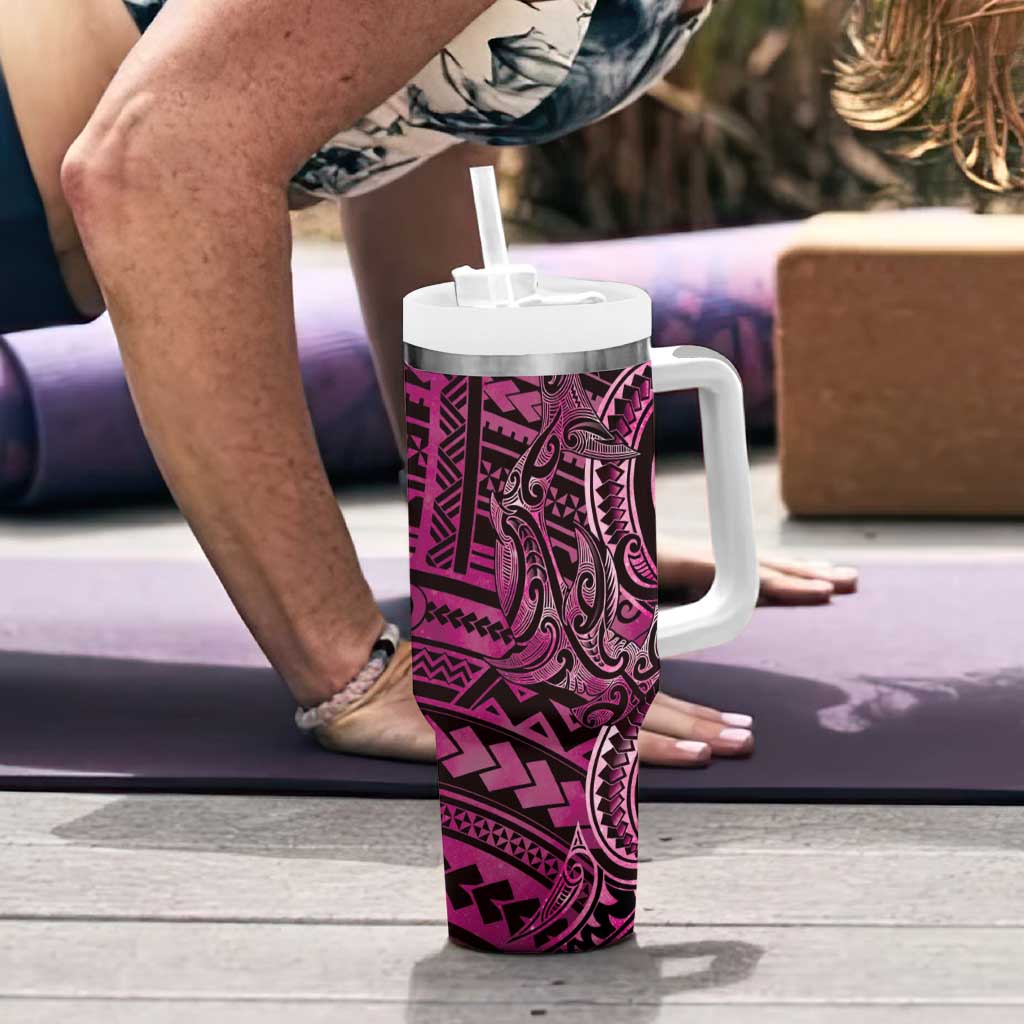 New Zealand Hammerhead Shark Tumbler With Handle Maori Haehae Mangopare Pink - Aussie Hoodie