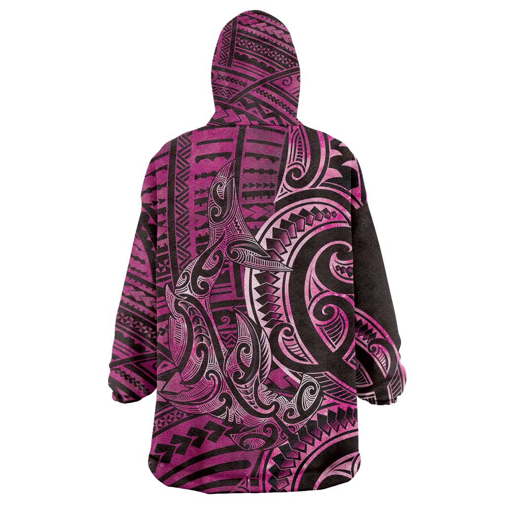 New Zealand Hammerhead Shark Wearable Blanket Hoodie Maori Haehae Mangopare Pink - Aussie Hoodie