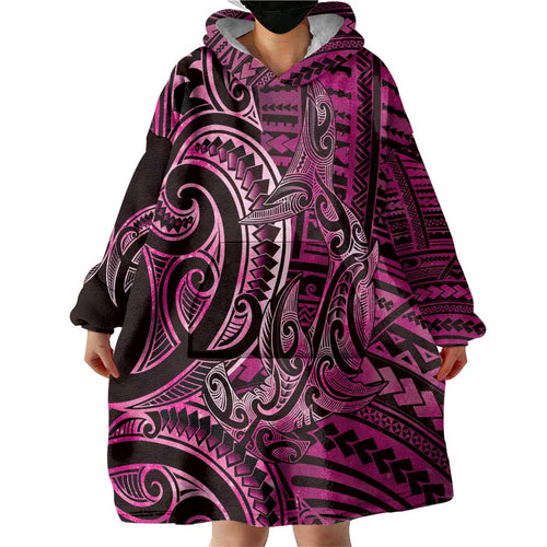 New Zealand Hammerhead Shark Wearable Blanket Hoodie Maori Haehae Mangopare Pink - Aussie Hoodie