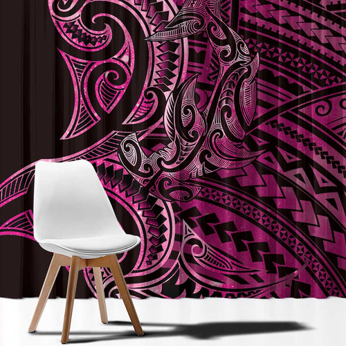 New Zealand Hammerhead Shark Window Curtain Maori Haehae Mangopare Pink - Aussie Hoodie