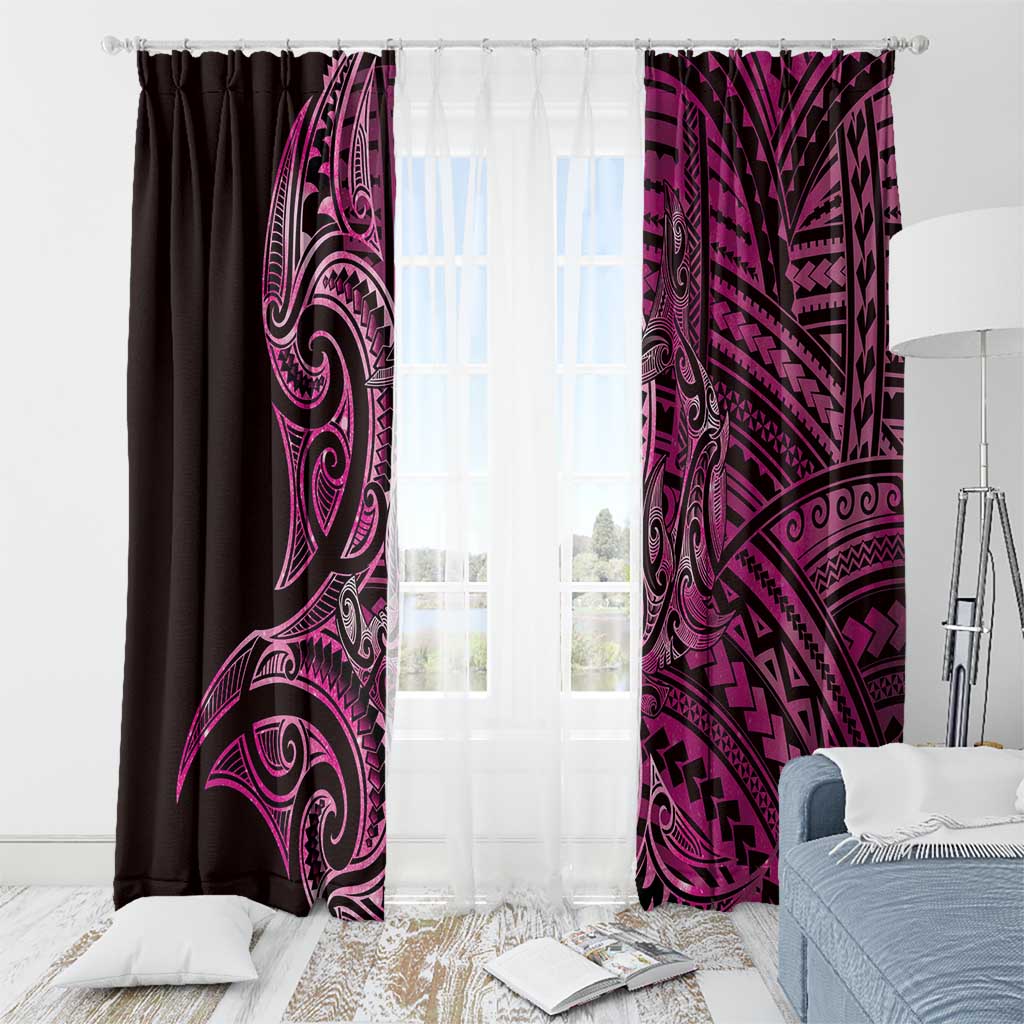 New Zealand Hammerhead Shark Window Curtain Maori Haehae Mangopare Pink - Aussie Hoodie