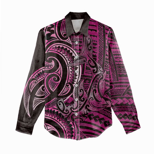 New Zealand Hammerhead Shark Women Casual Shirt Maori Haehae Mangopare Pink - Aussie Hoodie