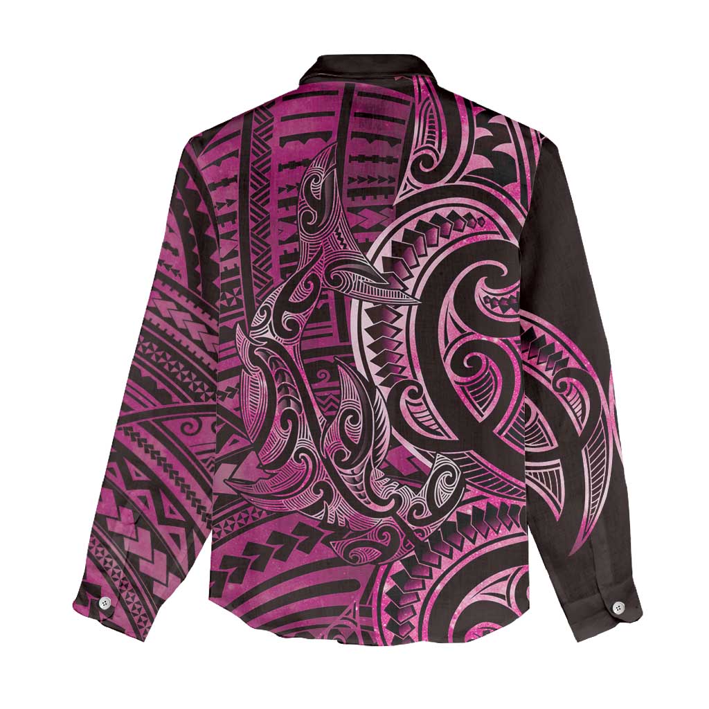 New Zealand Hammerhead Shark Women Casual Shirt Maori Haehae Mangopare Pink - Aussie Hoodie
