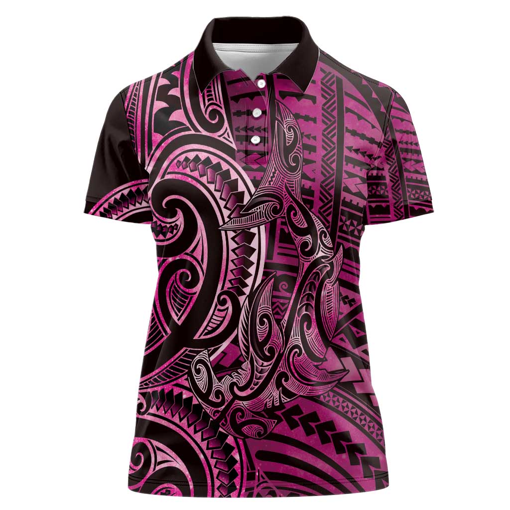 New Zealand Hammerhead Shark Women Polo Shirt Maori Haehae Mangopare Pink - Aussie Hoodie