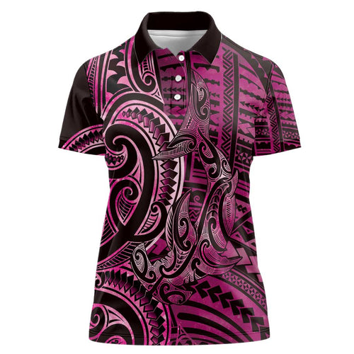 New Zealand Hammerhead Shark Women Polo Shirt Maori Haehae Mangopare Pink - Aussie Hoodie