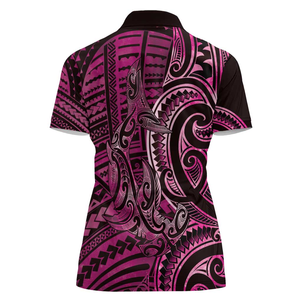 New Zealand Hammerhead Shark Women Polo Shirt Maori Haehae Mangopare Pink - Aussie Hoodie
