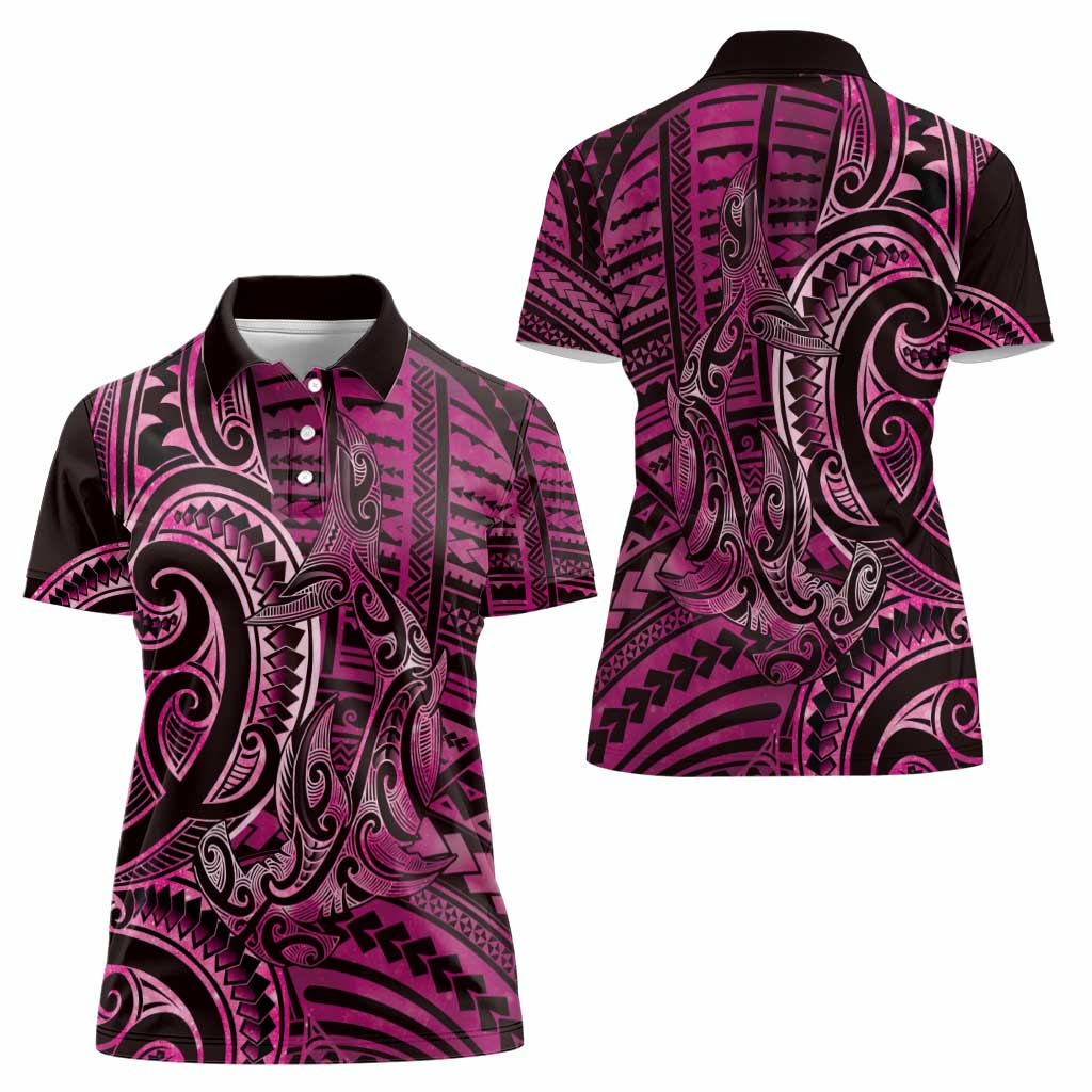 New Zealand Hammerhead Shark Women Polo Shirt Maori Haehae Mangopare Pink - Aussie Hoodie