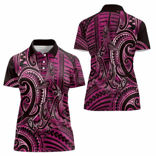 New Zealand Hammerhead Shark Women Polo Shirt Maori Haehae Mangopare Pink - Aussie Hoodie