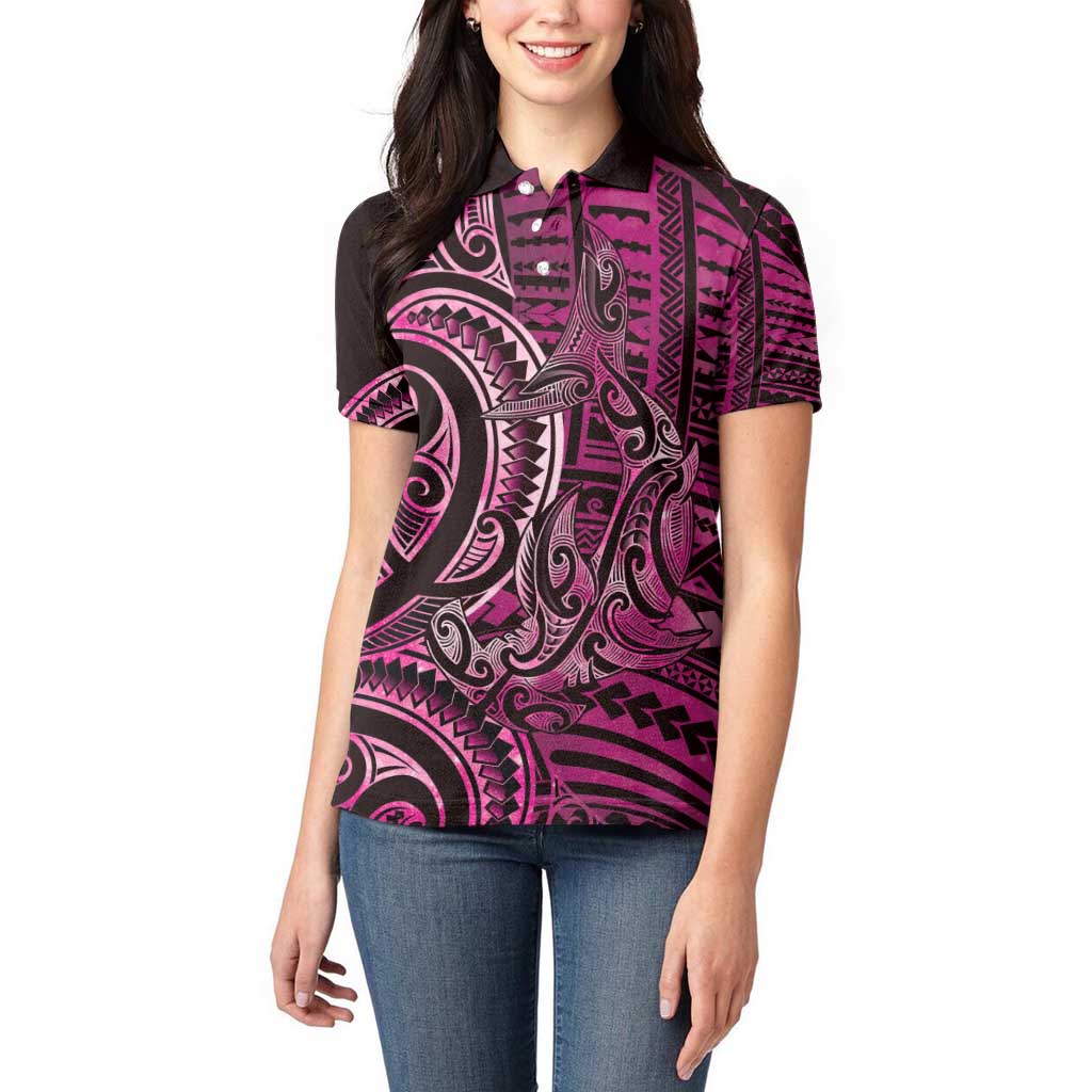 New Zealand Hammerhead Shark Women Polo Shirt Maori Haehae Mangopare Pink - Aussie Hoodie