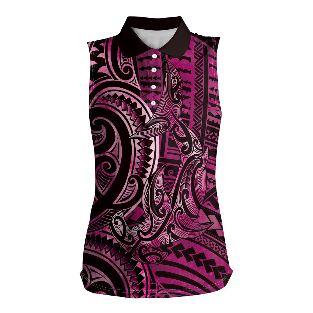 New Zealand Hammerhead Shark Women Sleeveless Polo Shirt Maori Haehae Mangopare Pink - Aussie Hoodie