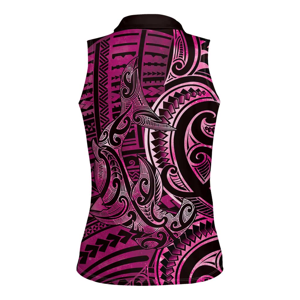 New Zealand Hammerhead Shark Women Sleeveless Polo Shirt Maori Haehae Mangopare Pink - Aussie Hoodie