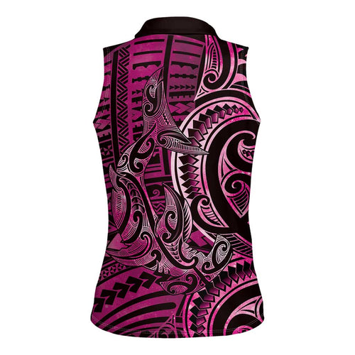 New Zealand Hammerhead Shark Women Sleeveless Polo Shirt Maori Haehae Mangopare Pink - Aussie Hoodie