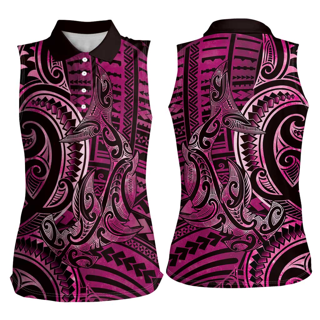 New Zealand Hammerhead Shark Women Sleeveless Polo Shirt Maori Haehae Mangopare Pink - Aussie Hoodie