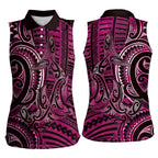 New Zealand Hammerhead Shark Women Sleeveless Polo Shirt Maori Haehae Mangopare Pink - Aussie Hoodie