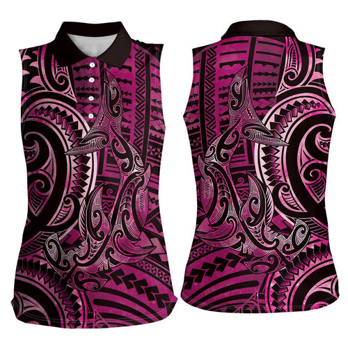 New Zealand Hammerhead Shark Women Sleeveless Polo Shirt Maori Haehae Mangopare Pink - Aussie Hoodie