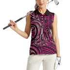 New Zealand Hammerhead Shark Women Sleeveless Polo Shirt Maori Haehae Mangopare Pink - Aussie Hoodie
