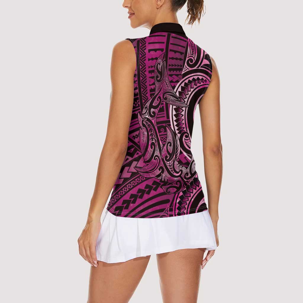 New Zealand Hammerhead Shark Women Sleeveless Polo Shirt Maori Haehae Mangopare Pink - Aussie Hoodie