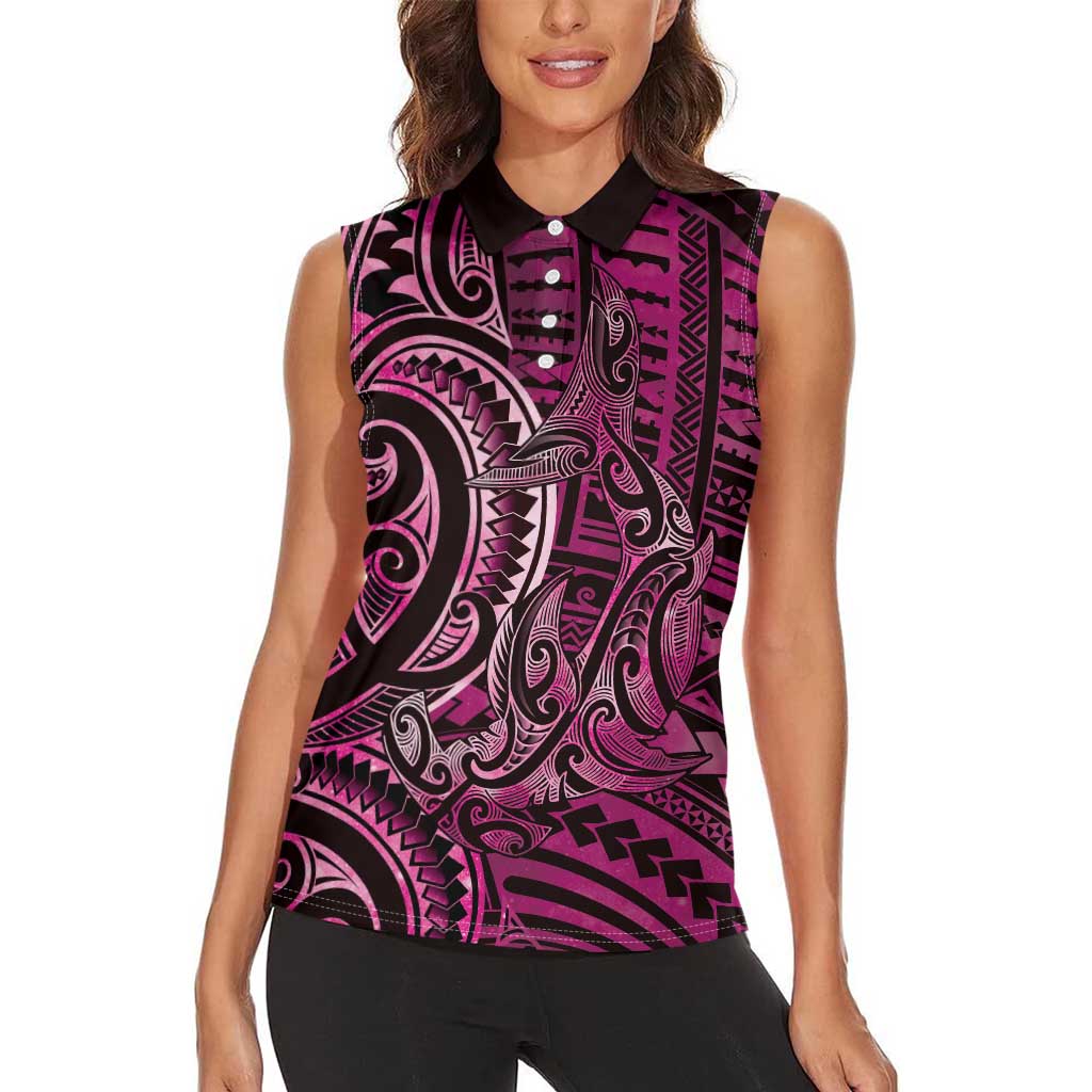 New Zealand Hammerhead Shark Women Sleeveless Polo Shirt Maori Haehae Mangopare Pink - Aussie Hoodie