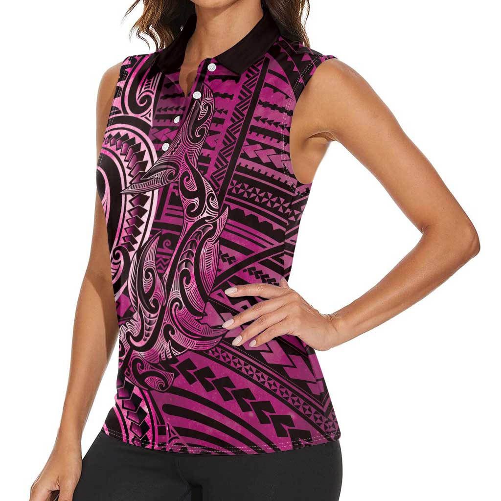 New Zealand Hammerhead Shark Women Sleeveless Polo Shirt Maori Haehae Mangopare Pink - Aussie Hoodie