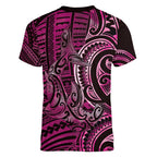 New Zealand Hammerhead Shark Women V-Neck T-Shirt Maori Haehae Mangopare Pink - Aussie Hoodie