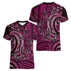 New Zealand Hammerhead Shark Women V-Neck T-Shirt Maori Haehae Mangopare Pink - Aussie Hoodie