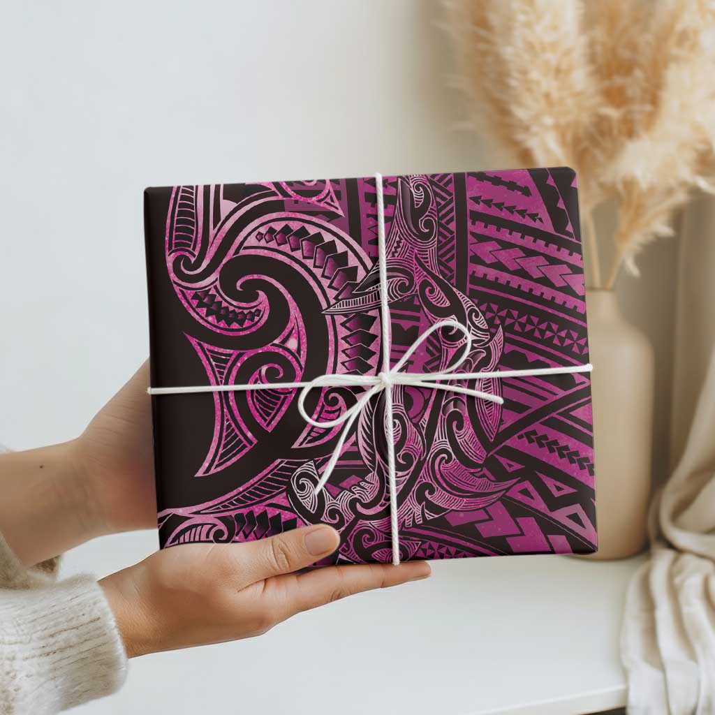 New Zealand Hammerhead Shark Wrapping Paper Maori Haehae Mangopare Pink - Aussie Hoodie