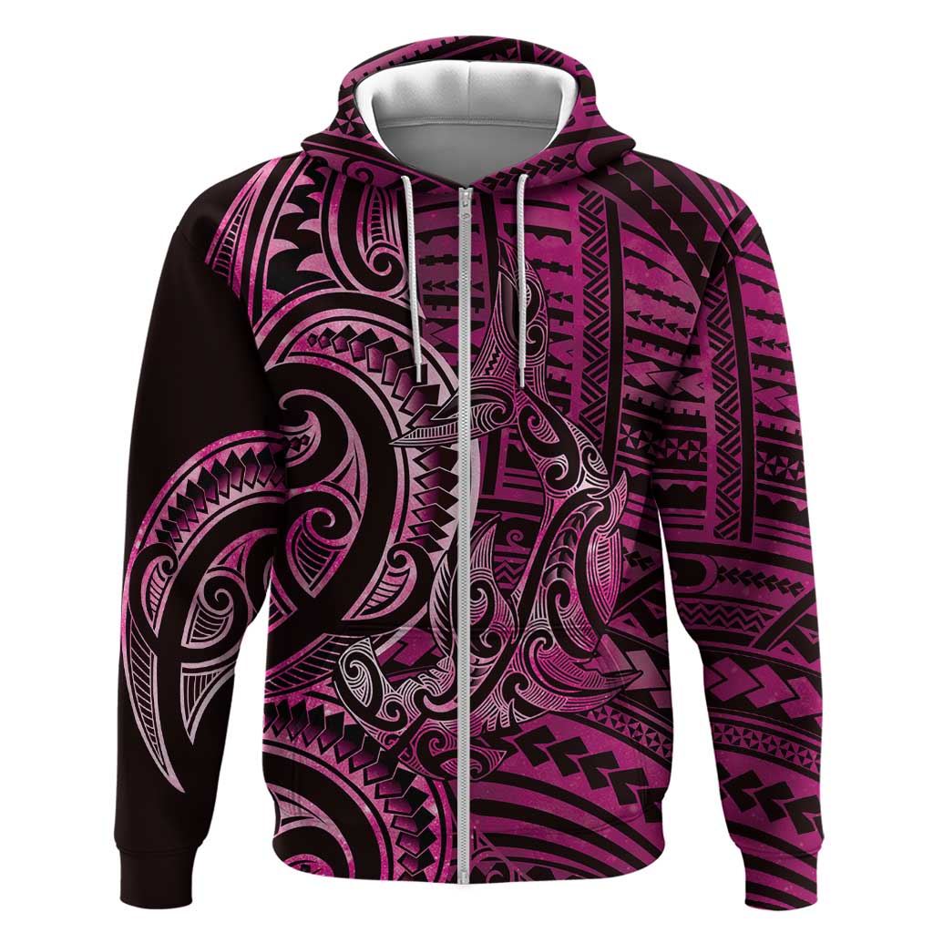 New Zealand Hammerhead Shark Zip Hoodie Maori Haehae Mangopare Pink - Aussie Hoodie