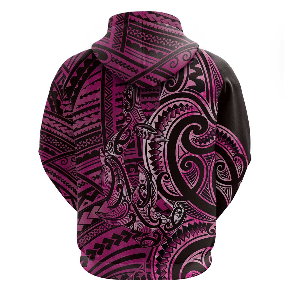 New Zealand Hammerhead Shark Zip Hoodie Maori Haehae Mangopare Pink - Aussie Hoodie