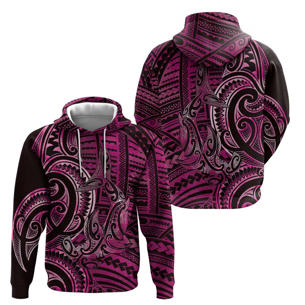 New Zealand Hammerhead Shark Zip Hoodie Maori Haehae Mangopare Pink - Aussie Hoodie