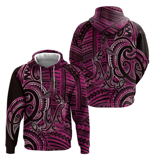 New Zealand Hammerhead Shark Zip Hoodie Maori Haehae Mangopare Pink - Aussie Hoodie