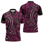New Zealand Hammerhead Shark Zipper Polo Shirt Maori Haehae Mangopare Pink - Aussie Hoodie