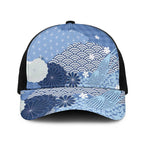 Blue Japanese Traditional Motifs Baseball Net Cap Palaka With Asanoha Seigaiha Sakura - Aussie Hoodie