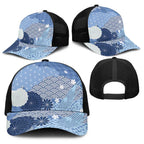 Blue Japanese Traditional Motifs Baseball Net Cap Palaka With Asanoha Seigaiha Sakura - Aussie Hoodie