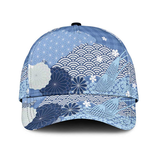 Blue Japanese Traditional Motifs Classic Cap Palaka With Asanoha Seigaiha Sakura - Aussie Hoodie
