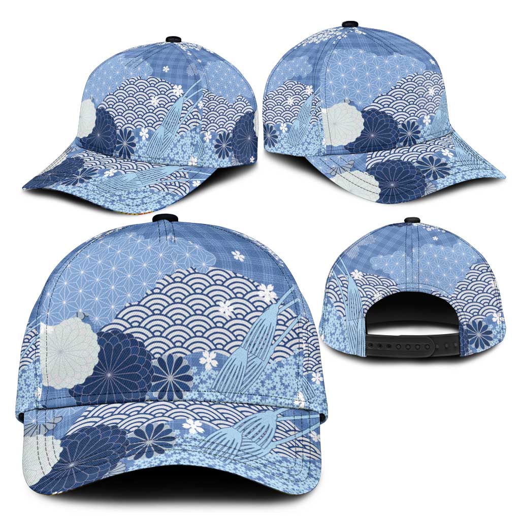 Blue Japanese Traditional Motifs Classic Cap Palaka With Asanoha Seigaiha Sakura - Aussie Hoodie