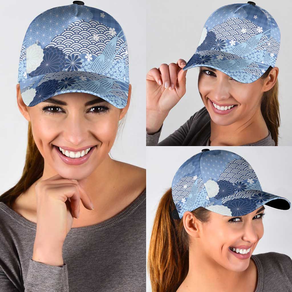 Blue Japanese Traditional Motifs Classic Cap Palaka With Asanoha Seigaiha Sakura - Aussie Hoodie