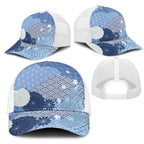 Blue Japanese Traditional Motifs Mesh Trucker Cap Palaka With Asanoha Seigaiha Sakura - Aussie Hoodie