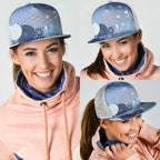 Blue Japanese Traditional Motifs Mesh Trucker Cap Palaka With Asanoha Seigaiha Sakura LT14