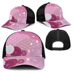 Pink Japanese Traditional Motifs Baseball Net Cap Palaka With Asanoha Seigaiha Sakura - Aussie Hoodie