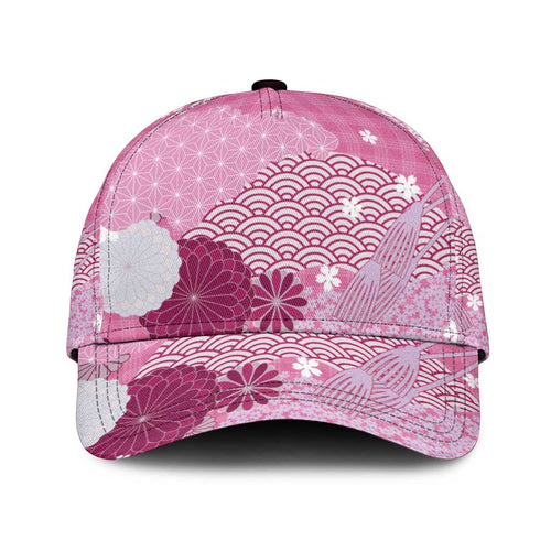Pink Japanese Traditional Motifs Classic Cap Palaka With Asanoha Seigaiha Sakura - Aussie Hoodie