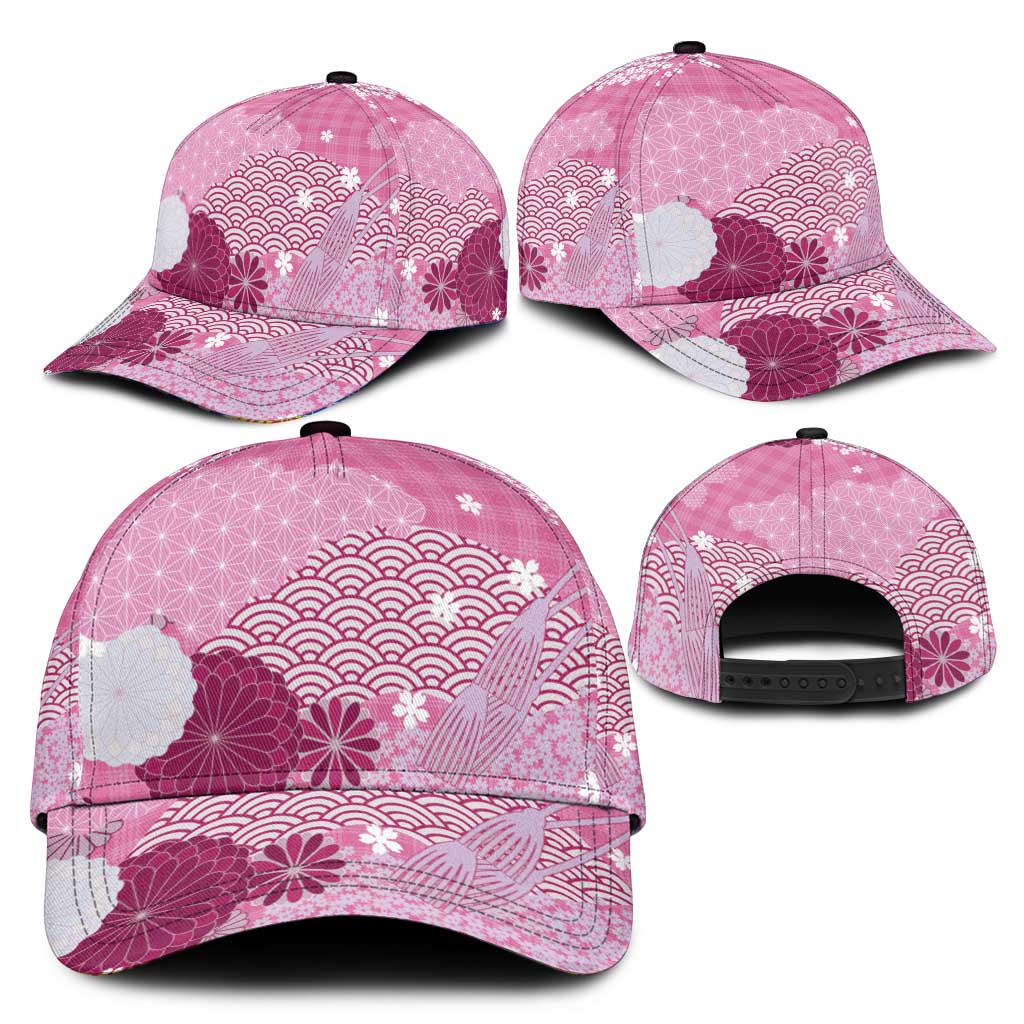 Pink Japanese Traditional Motifs Classic Cap Palaka With Asanoha Seigaiha Sakura - Aussie Hoodie