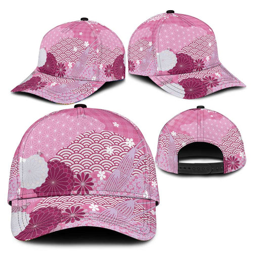 Pink Japanese Traditional Motifs Classic Cap Palaka With Asanoha Seigaiha Sakura - Aussie Hoodie
