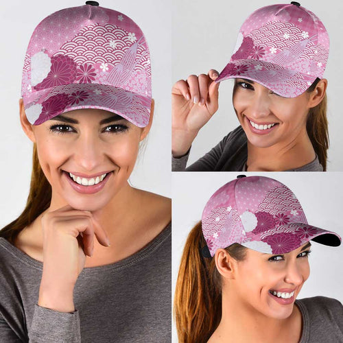 Pink Japanese Traditional Motifs Classic Cap Palaka With Asanoha Seigaiha Sakura - Aussie Hoodie