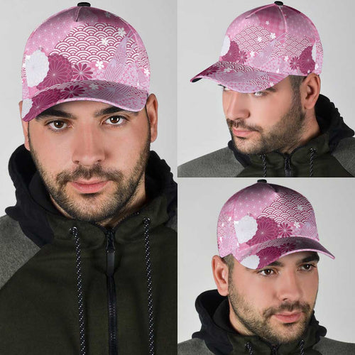 Pink Japanese Traditional Motifs Classic Cap Palaka With Asanoha Seigaiha Sakura - Aussie Hoodie