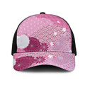 Pink Japanese Traditional Motifs Mesh Trucker Cap Palaka With Asanoha Seigaiha Sakura - Aussie Hoodie