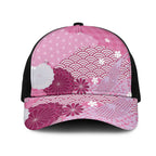 Pink Japanese Traditional Motifs Mesh Trucker Cap Palaka With Asanoha Seigaiha Sakura - Aussie Hoodie