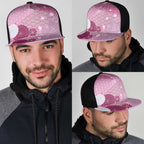 Pink Japanese Traditional Motifs Mesh Trucker Cap Palaka With Asanoha Seigaiha Sakura - Aussie Hoodie